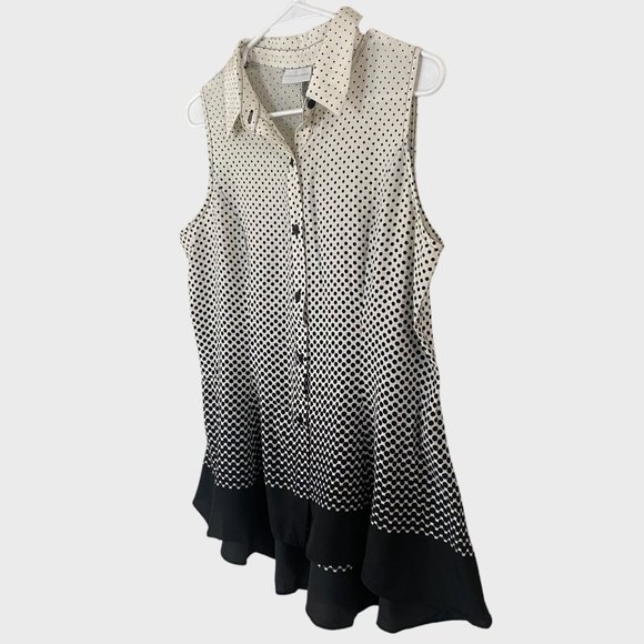 New York & Company Sleeveless Ombre Polkadot Blouse Women's Medium Black & White - Picture 2 of 12